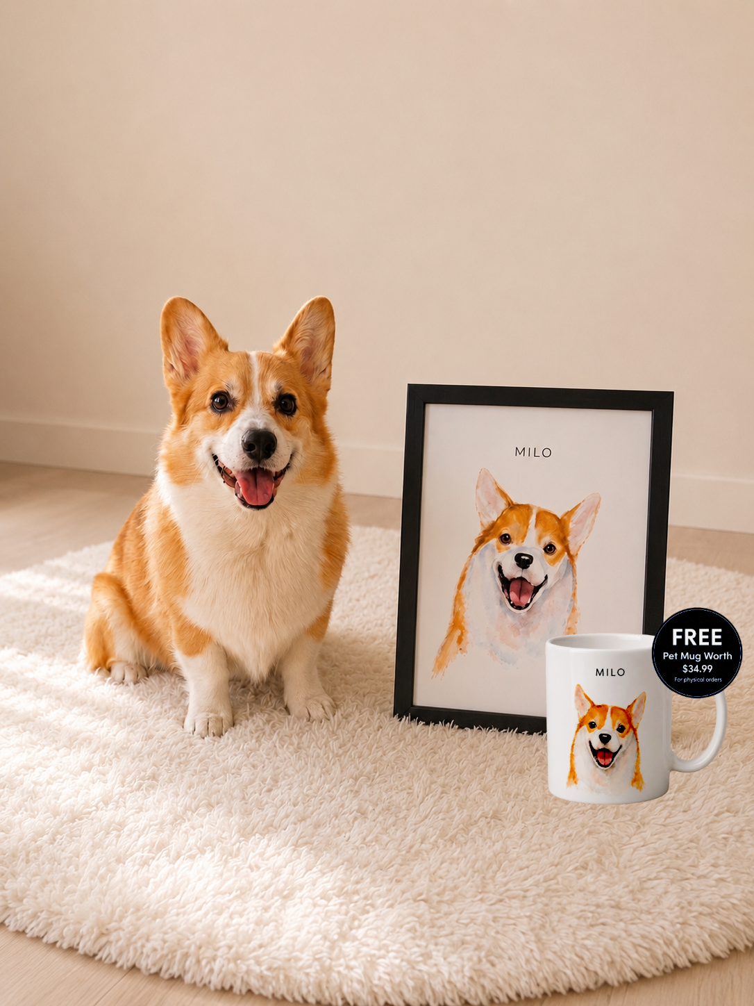 Hand-Illustrated Pet Portraits! Plus Get a Free Matching Mug Worth $34.99