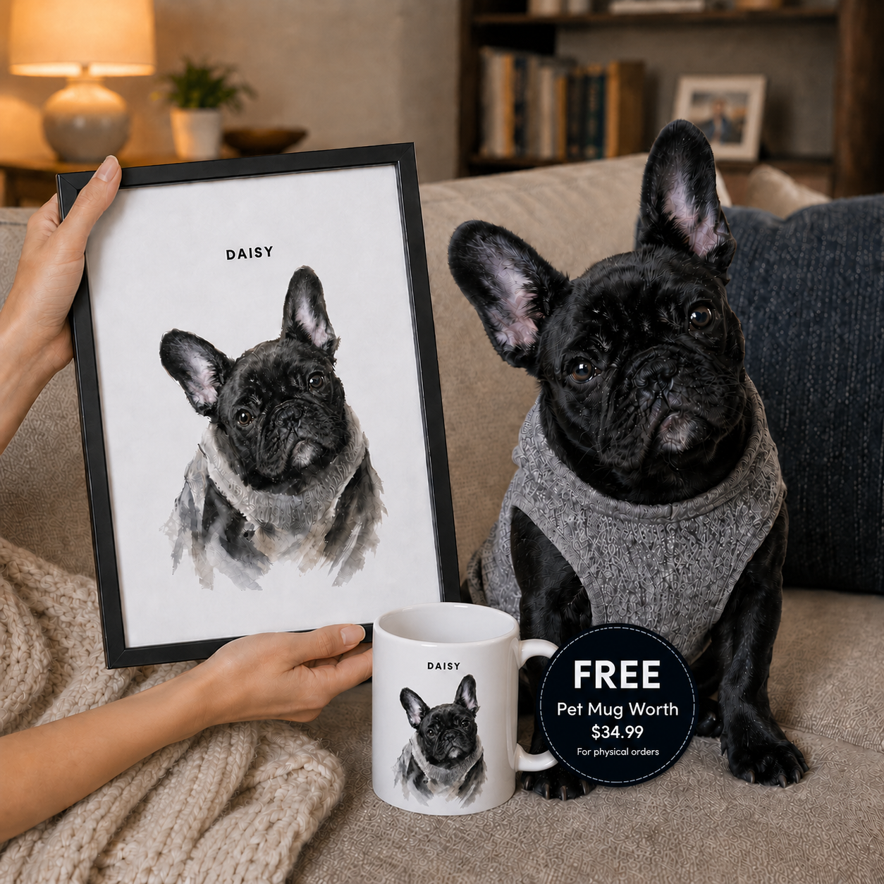 Hand-Illustrated Pet Portraits! Plus Get a Free Matching Mug Worth $34.99