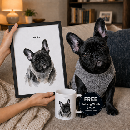 Hand-Illustrated Pet Portraits! Plus Get a Free Matching Mug Worth $34.99