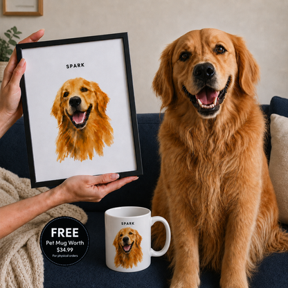Hand-Illustrated Pet Portraits! Plus Get a Free Matching Mug Worth $34.99